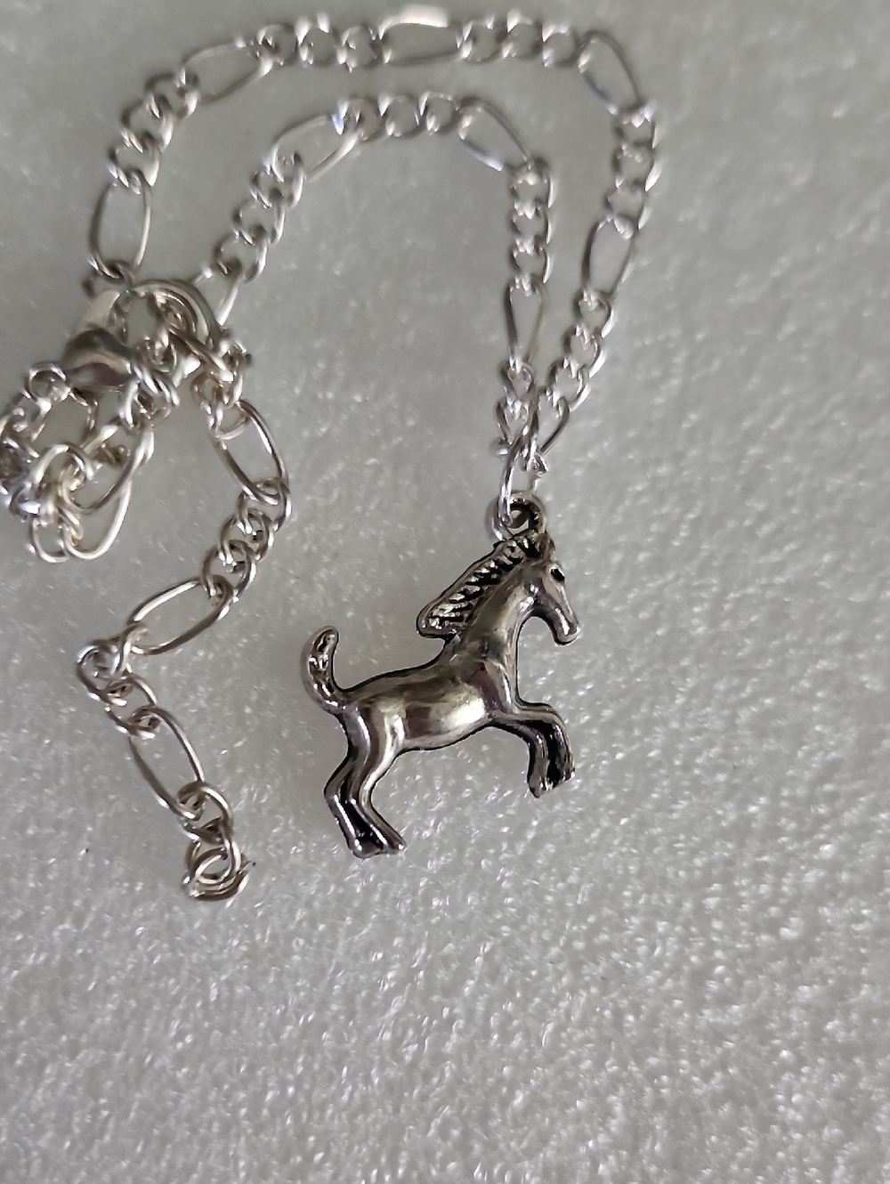 Hand Crafted Silver Horse Charm Bracelet / Anklet - Shiny Silver Tone